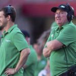 
              North Dakota head coach Bubba Schweigert, right, looks up at the scoreboard during the second half as time runs out in his team's loss to Nebraska in an NCAA college football game Saturday, Sept. 3, 2022, in Lincoln, Neb. (AP Photo/Rebecca S. Gratz)
            