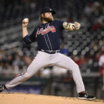 
              Atlanta Braves starting pitcher Bryce Elder throws during the second inning of a baseball game against the Washington Nationals, Monday, Sept. 26, 2022, in Washington. (AP Photo/Nick Wass)
            