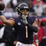 
              Chicago Bears' Justin Fields throws during the first half of an NFL football game against the San Francisco 49ers Sunday, Sept. 11, 2022, in Chicago. (AP Photo/Nam Y. Huh)
            