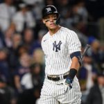 
              New York Yankees' Aaron Judge reacts after striking out during the fifth inning of a baseball game against the Boston Red Sox Thursday, Sept. 22, 2022, in New York. (AP Photo/Frank Franklin II)
            