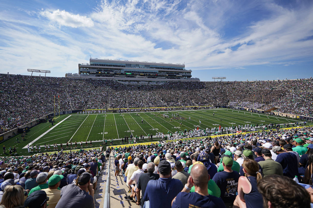 FILE -Notre Dame and Marshall play during the first half of an NCAA college football game in South ...