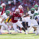 
              Nebraska's Anthony Grant (10) rushes against North Dakota during the first half of an NCAA college football game Saturday, Sept. 3, 2022, in Lincoln, Neb. (AP Photo/Rebecca S. Gratz)
            