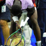 
              Frances Tiafoe, of the United States, reacts after losing to Carlos Alcaraz, of Spain, in the semifinals of the U.S. Open tennis championships, Friday, Sept. 9, 2022, in New York. (AP Photo/Matt Rourke)
            