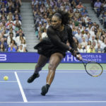 
              Serena Williams, of the United States, returns a shot to Ajla Tomljanovic, of Australia, during the third round of the U.S. Open tennis championships, Friday, Sept. 2, 2022, in New York. (AP Photo/John Minchillo)
            