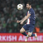 
              PSG's Lionel Messi controls the ball during the group H Champions League soccer match between Maccabi Haifa and Paris Saint-Germain in Haifa, Israel, Wednesday, Sept. 14, 2022. (AP Photo/Ariel Schalit)
            