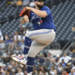 
              Toronto Blue Jays starter Alek Manoah pitches to the Pittsburgh Pirates during the first inning of a baseball game, Friday, Sept. 2, 2022, in Pittsburgh. (AP Photo/Philip G. Pavely)
            