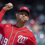 
              Washington Nationals starting pitcher Anibal Sanchez throws a pitch during the first inning of a baseball game against the Miami Marlins in Washington, Sunday, Sept. 18, 2022. (AP Photo/Manuel Balce Ceneta)
            