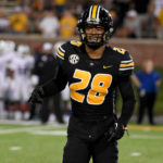 
              Missouri defensive back Joseph Charleston celebrates after intercepting a pass and running it back for a touchdown during the first half of an NCAA college football game against Louisiana Tech Thursday, Sept. 1, in Columbia, Mo. (AP Photo/L.G. Patterson)
            