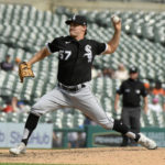 
              Chicago White Sox relief pitcher Tanner Banks throws against the Detroit Tigers in the eighth inning of a baseball game, Sunday, Sept. 18, 2022, in Detroit. (AP Photo/Jose Juarez)
            