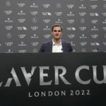 
              Switzerland's Roger Federer attends a media conference ahead of the Laver Cup tennis tournament at the O2 in London, Wednesday, Sept. 21, 2022. Federer will meet with the media Wednesday to discuss walking away from the game at age 41 after 20 Grand Slam titles. (AP Photo/Kin Cheung)
            