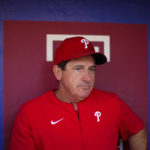 
              FILE - Philadelphia Phillies interim manager Rob Thomson speaks to the media before a baseball game against the Toronto Blue Jays, Sept. 21, 2022, in Philadelphia. Thomson has led his team to the brink of the playoffs. The Phillies' magic number is eight as they open a 10-game road trip Tuesday at Wrigley Field. If the Phillies keep their third wild-card spot, it’s off to St. Louis for a best-of-three series played all in Missouri. (AP Photo/Matt Slocum, File)
            