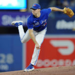 
              Toronto Blue Jays starting pitcher Ross Stripling throws against the Tampa Bay Rays during the first inning of a baseball game in Toronto, Wednesday, Sept. 14, 2022. (Frank Gunn/The Canadian Press via AP)
            