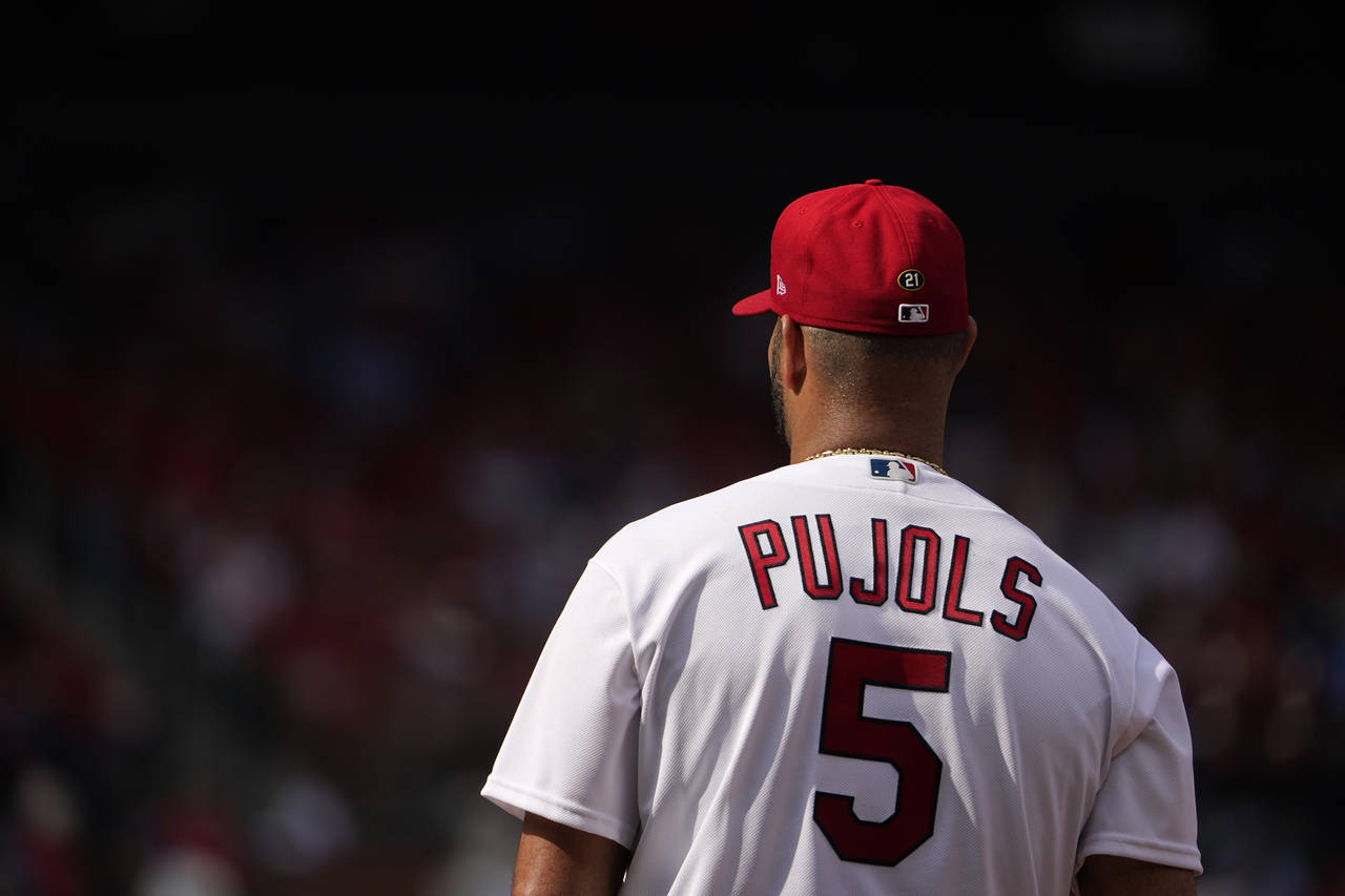 St. Louis Cardinals first baseman Albert Pujols takes up his position during the second inning of a...