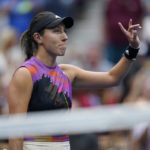 
              Jessica Pegula, of the United States, waves to fans after defeating Petra Kvitova, of the Czech Republic, during the fourth round of the U.S. Open tennis championships, Monday, Sept. 5, 2022, in New York. (AP Photo/Julia Nikhinson)
            