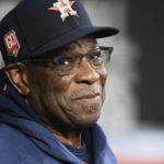 
              Houston Astros manager Dusty Baker Jr. in the dugout before playing the Baltimore Orioles in a baseball game, Saturday, Sept. 24, 2022, in Baltimore. (AP Photo/Gail Burton)
            