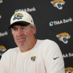 
              Jacksonville Jaguars head coach Doug Pederson answering questions during a news conference flowing the conclusion of an NFL football game against the Washington Commanders, Sunday, Sept. 11, 2022, in Landover, Md. Washington won 28-22. (AP Photo/Patrick Semansky)
            