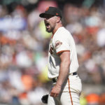
              San Francisco Giants pitcher Carlos Rodon reacts after striking out Philadelphia Phillies' Bryson Stott during the sixth inning of a baseball game in San Francisco, Sunday, Sept. 4, 2022. (AP Photo/Jeff Chiu)
            