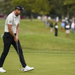 
              Danny Willett, of England, reacts after missing a par putt on the 18th green of the Silverado Resort North Course during the final round of the Fortinet Championship PGA golf tournament in Napa, Calif., Sunday, Sept. 18, 2022. (AP Photo/Eric Risberg)
            