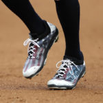 
              New York Yankees center fielder Aaron Judge wears 9/11 cleats during baseball game against the Tampa Bay Rays on Sunday, Sept. 11, 2022, in New York. (AP Photo/Noah K. Murray)
            