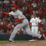 
              Cincinnati Reds reliever Alexis Diaz pitches during the ninth inning of the team's baseball game against the St. Louis Cardinals on Thursday, Sept. 15, 2022, in St. Louis. (AP Photo/Joe Puetz)
            