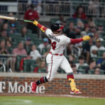 
              Atlanta Braves' William Contreras hits a single in the fourth inning of a baseball game against the Philadelphia Phillies, Saturday, Sept. 17, 2022, in Atlanta. (AP Photo/Brynn Anderson)
            