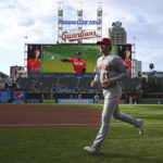 
              Los Angeles Angels' Shohei Ohtani jogs before the team's baseball game against the Cleveland Guardians, Tuesday, Sept. 13, 2022, in Cleveland. (AP Photo/David Dermer)
            
