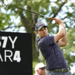 
              Peter Uihlein watches his tee shot on the fourth hold during the final round of the LIV Golf Invitational-Chicago tournament Sunday, Sept. 18, 2022, in Sugar Hill, Ill. (AP Photo/Charles Rex Arbogast)
            