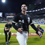 
              Chicago White Sox starting pitcher Dylan Cease looks to fans as he leaves the field after the White Sox defeated the Minnesota Twins in a baseball game in Chicago, Saturday, Sept. 3, 2022. (AP Photo/Nam Y. Huh)
            