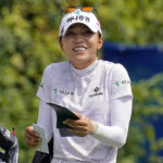
              Lydia Ko of New Zealand shares a laugh while waiting on the eighth tee-box during the third round of the Dana Classic LPGA golf tournament Saturday, Sept. 3, 2022, at the Highland Meadows Golf Club in Sylvania, Ohio. (AP Photo/Gene J. Puskar)
            