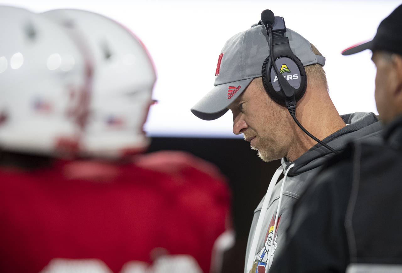 Nebraska coach Scott Frost reacts after calling for a timeout during the team's NCAA college footba...