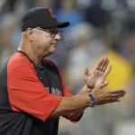 
              Cleveland Guardians manager Terry Francona walks to the mound to make a pitching during the sixth inning of a baseball game against the Kansas City Royals Monday, Sept. 5, 2022, in Kansas City, Mo. (AP Photo/Charlie Riedel)
            