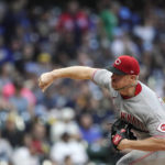 
              Cincinnati Reds' Chase Anderson pitches during the first inning of a baseball game against the Milwaukee Brewers Saturday, Sept. 10, 2022, in Milwaukee. (AP Photo/Aaron Gash)
            