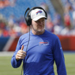 
              Buffalo Bills head coach Sean McDermott gives a thumbs-up during the second half of a preseason NFL football game against the Denver Broncos, Saturday, Aug. 20, 2022, in Orchard Park, N.Y. (AP Photo/Jeffrey T. Barnes)
            