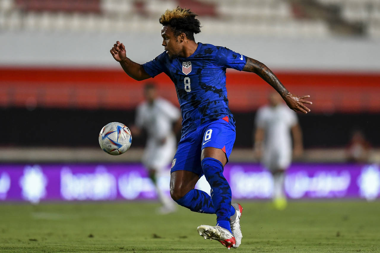 United States' Weston McKennie controls the ball during the international friendly soccer match bet...