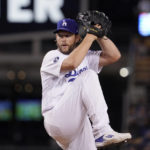 
              Los Angeles Dodgers starting pitcher Clayton Kershaw throws to the plate during the first inning of a baseball game against the Arizona Diamondbacks Monday, Sept. 19, 2022, in Los Angeles. (AP Photo/Mark J. Terrill)
            