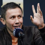 
              Gennady Golovkin gestures during a news conference Thursday, Sept. 15, 2022, in Las Vegas. Golovkin is scheduled to fight Canelo Alvarez in a super middleweight title bout Saturday in Las Vegas. (AP Photo/John Locher)
            