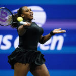 
              Serena Williams, of the United States, returns a shot during her first-round doubles match with Venus Williams, against Lucie Hradecká and Linda Nosková, of the Czech Republic, at the U.S. Open tennis championships, Thursday, Sept. 1, 2022, in New York. (AP Photo/Frank Franklin II)
            