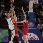 
              United States' Kahleah Copper shoots for goal during their game at the women's Basketball World Cup against China in Sydney, Australia, Saturday, Sept. 24, 2022. (AP Photo/Mark Baker)
            