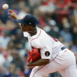 
              Boston Red Sox's Brayan Bello pitches during the first inning of a baseball game against the Texas Rangers, Saturday, Sept. 3, 2022, in Boston. (AP Photo/Michael Dwyer)
            