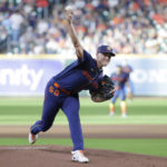 
              Houston Astros starting pitcher Hunter Brown throws against the Texas Rangers during the first inning of a baseball game Monday, Sept. 5, 2022, in Houston. (AP Photo/Michael Wyke)
            