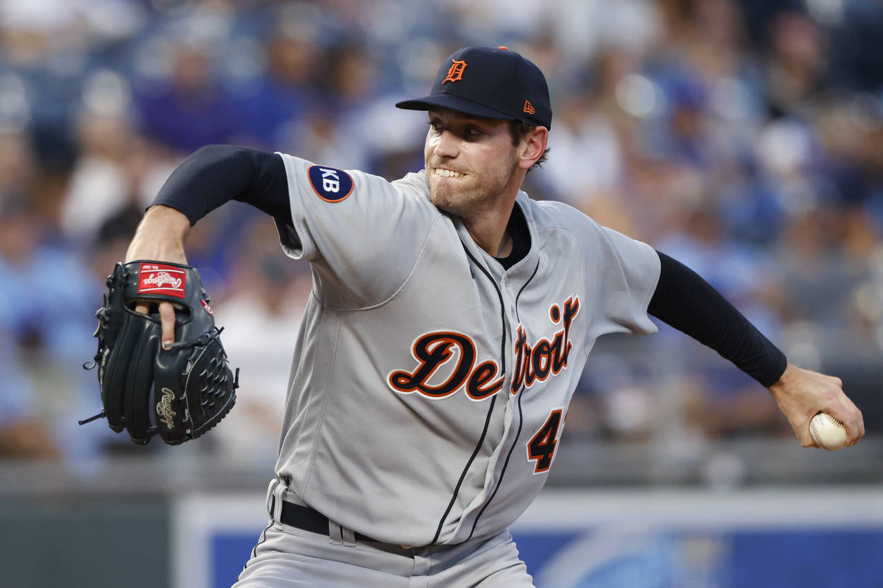 Detroit Tigers starting pitcher Joey Wentz throws to a Kansas City Royals batter during the first i...