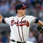 
              Atlanta Braves starting pitcher Kyle Wright works in the first inning of a baseball game against the Washington Nationals, Monday, Sept. 19, 2022, in Atlanta. (AP Photo/John Bazemore)
            