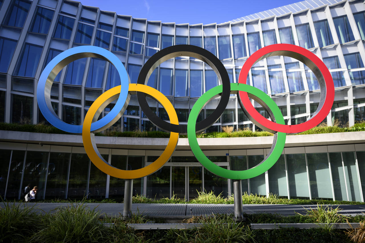 Olympic Rings are pictured in front of The Olympic House, headquarters of the International Olympic...
