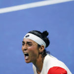 
              Ons Jabeur, of Tunisia, reacts after a point against Caroline Garcia, of France, during the semifinals of the U.S. Open tennis championships on Thursday, Sept. 8, 2022, in New York.(AP Photo/Matt Rourke)
            
