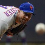 
              New York Mets starter Max Scherzer throws during the sixth inning of a baseball game against the Milwaukee Brewers Monday, Sept. 19, 2022, in Milwaukee. (AP Photo/Morry Gash)
            