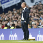 
              Leicester's manager Brendan Rodgers follows the game during the English Premier League soccer match between Tottenham Hotspur and Leicester City at Tottenham Hotspur Stadium, in London, Saturday, Sept. 17, 2022. (AP Photo/David Cliff)
            
