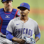 
              Chicago Cubs starting pitcher Marcus Stroman walks to the dugout after giving up three runs to the Miami Marlins during the fifth inning of a baseball game Wednesday, Sept. 21, 2022, in Miami. (AP Photo/Lynne Sladky)
            