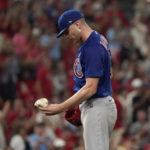 
              Chicago Cubs pitcher Sean Newcomb pauses after giving up a three-run home run to St. Louis Cardinals' Tommy Edman during the eighth inning of a baseball game Friday, Sept. 2, 2022, in St. Louis. (AP Photo/Jeff Roberson)
            