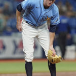 
              Tampa Bay Rays pitcher Ryan Yarbrough reacts after getting hurt during the third inning of a baseball game against the Toronto Blue Jays Thursday, Sept. 22, 2022, in St. Petersburg, Fla. Yarbrough left the game. (AP Photo/Chris O'Meara)
            