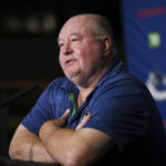 
              Vancouver Canucks head coach Bruce Boudreau responds to questions during a news conference ahead of the NHL hockey team's training camp,  Wednesday, Sept. 21, 2022, in in Vancouver, British Columbia. (Darryl Dyck/The Canadian Press via AP)
            
